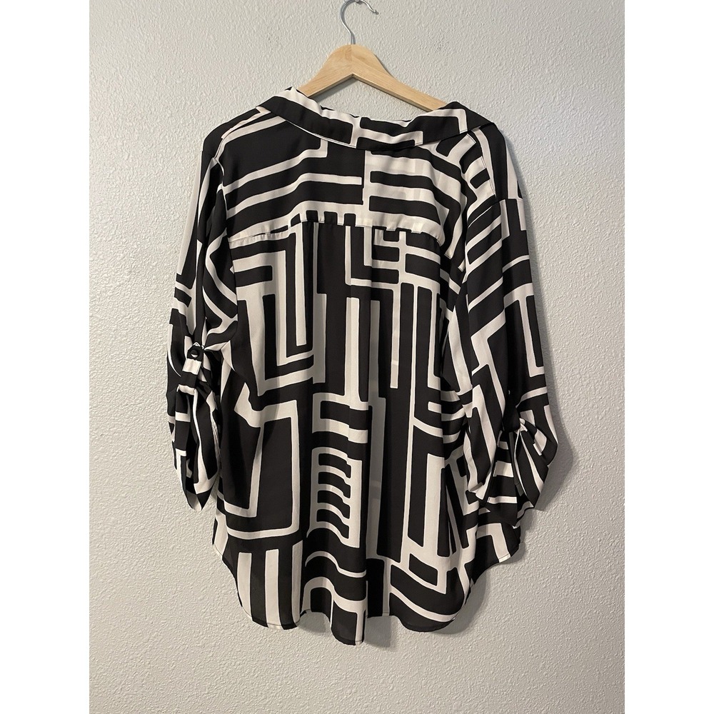 Torrid Womens 2X Black & White Harper Georgette Pullover 3/4 Sleeve Blouse - Picture 4 of 10